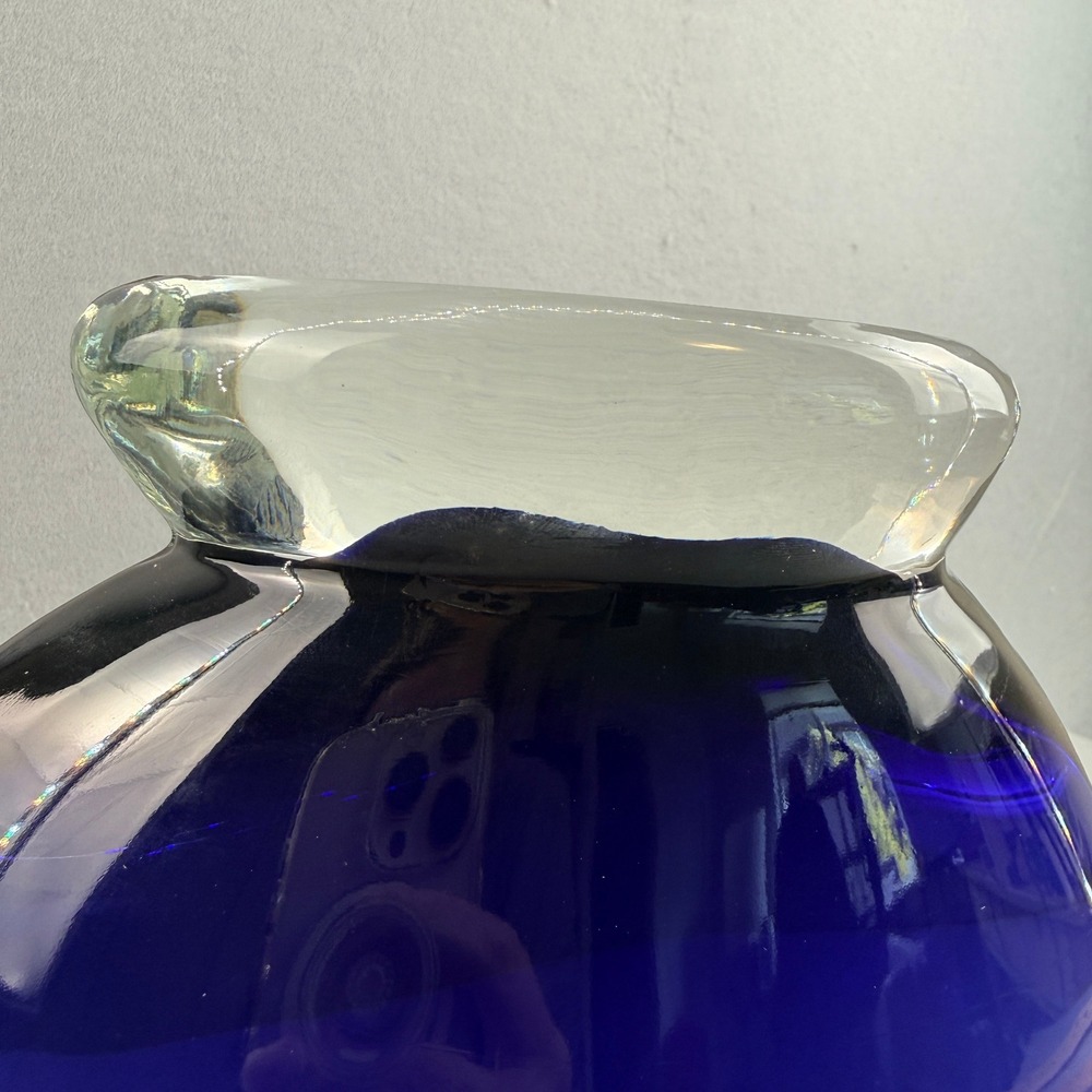 Cobalt Blue Vintage Art Glass Vase 10" Large MCM Oblique Asymmetrical Form - Picture 9 of 11